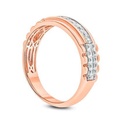 Men's 0.33 CT. T.W. Natural Diamond Ribbed Shank Wedding Band in Solid 10K Two-Tone Gold