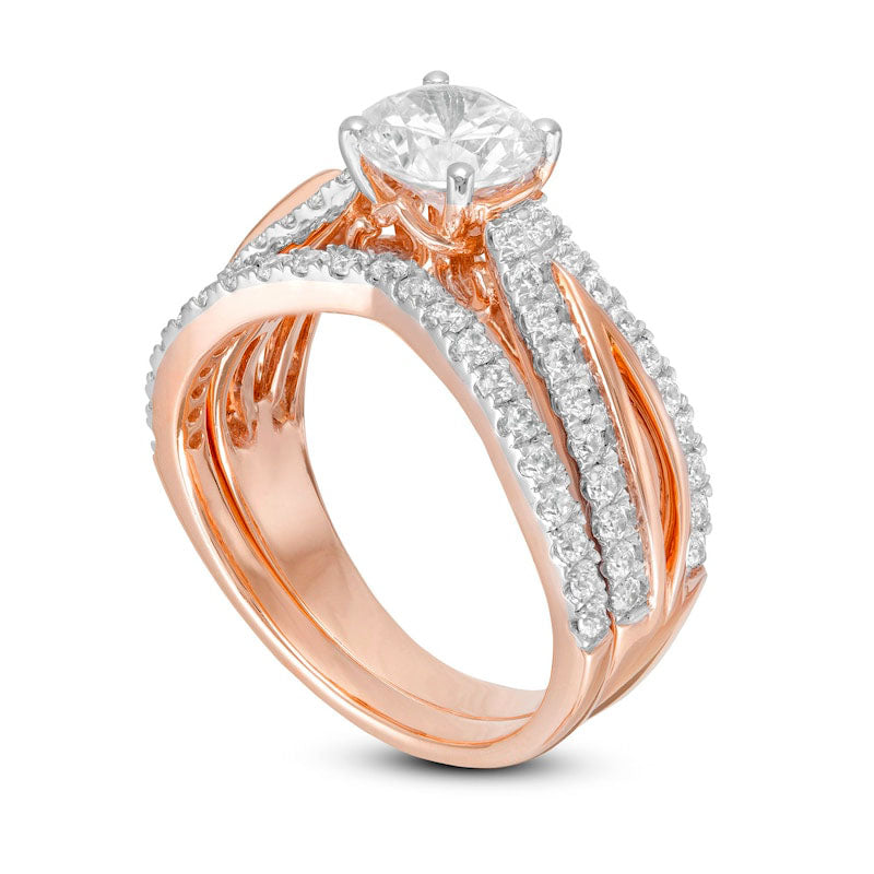 1.75 CT. T.W. Natural Diamond Split Shank Bridal Engagement Ring Set in Solid 10K Rose Gold