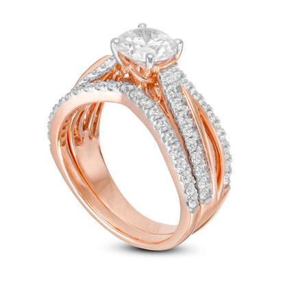 1.75 CT. T.W. Natural Diamond Split Shank Bridal Engagement Ring Set in Solid 10K Rose Gold