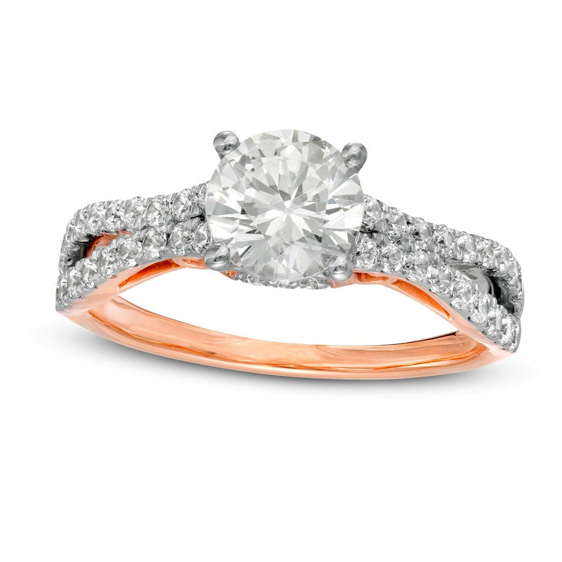 1.5 CT. T.W. Natural Diamond Curvy Split Shank Engagement Ring in Solid 10K Rose Gold