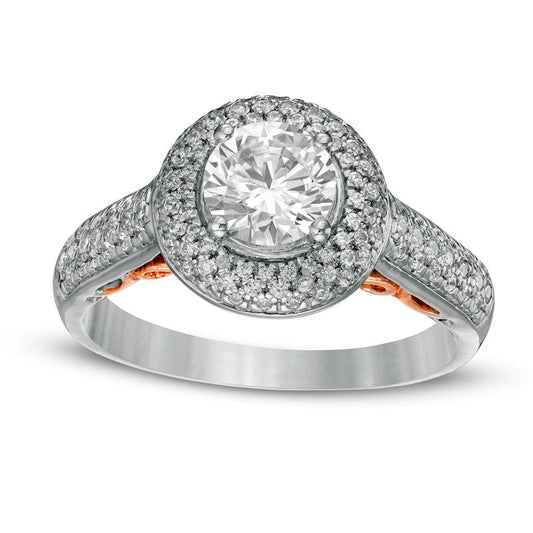 1.33 CT. T.W. Natural Diamond Frame Multi-Row Engagement Ring in Solid 10K Two-Tone Gold