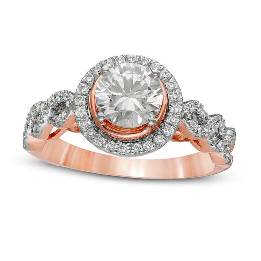 1.38 CT. T.W. Natural Diamond Frame Twist Shank Engagement Ring in Solid 10K Rose Gold