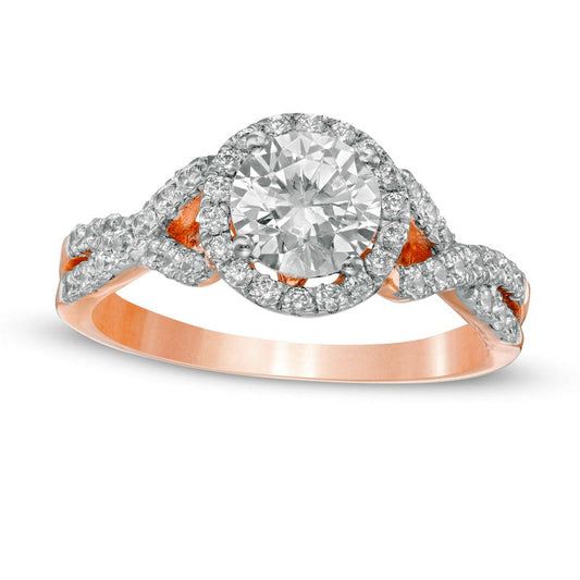 1.5 CT. T.W. Natural Diamond Frame Twist Shank Engagement Ring in Solid 10K Rose Gold