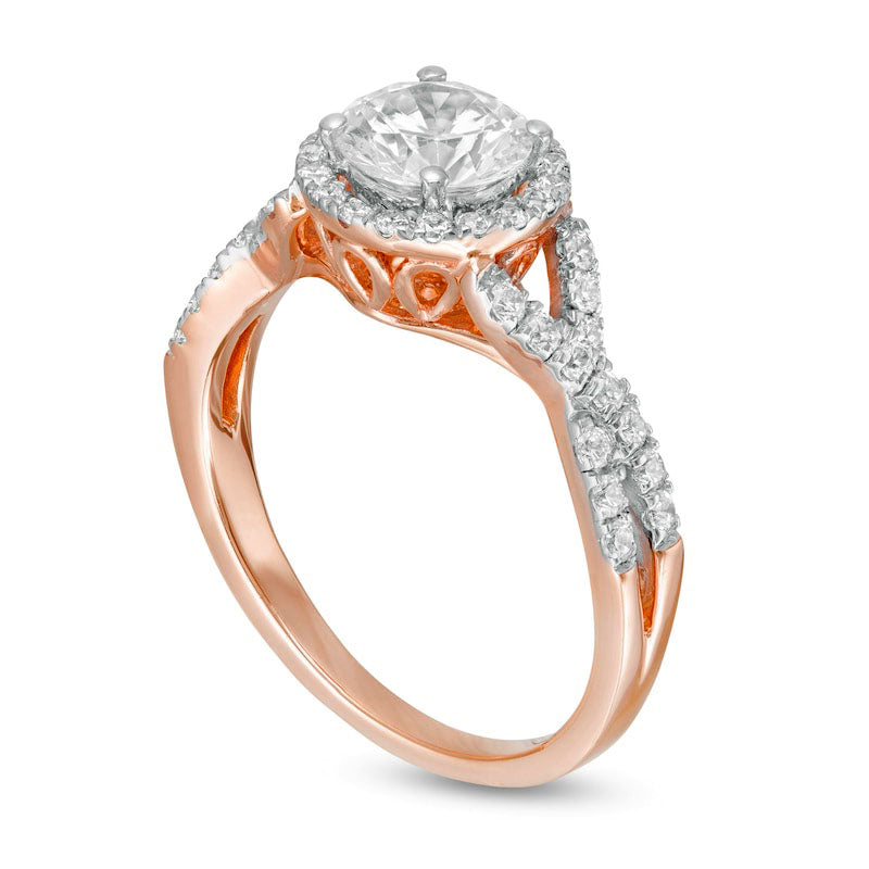 1.5 CT. T.W. Natural Diamond Frame Twist Shank Engagement Ring in Solid 10K Rose Gold