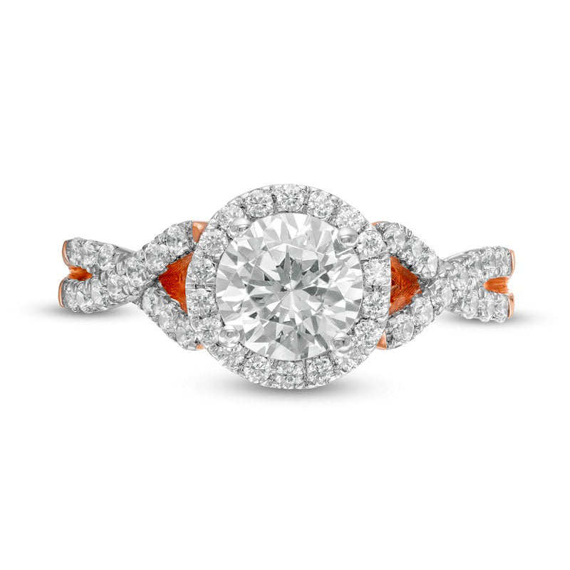 1.5 CT. T.W. Natural Diamond Frame Twist Shank Engagement Ring in Solid 10K Rose Gold