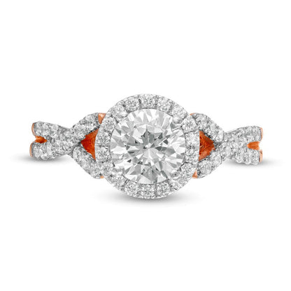 1.5 CT. T.W. Natural Diamond Frame Twist Shank Engagement Ring in Solid 10K Rose Gold