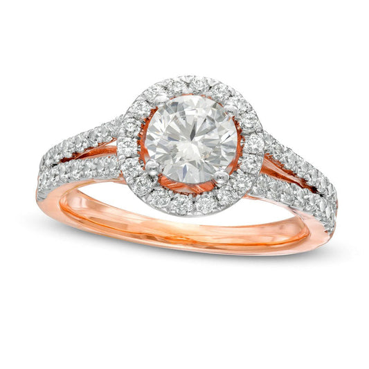1.33 CT. T.W. Natural Diamond Frame Split Shank Engagement Ring in Solid 10K Rose Gold