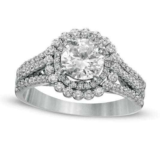 1.63 CT. T.W. Natural Diamond Frame Multi-Row Split Shank Engagement Ring in Solid 10K White Gold