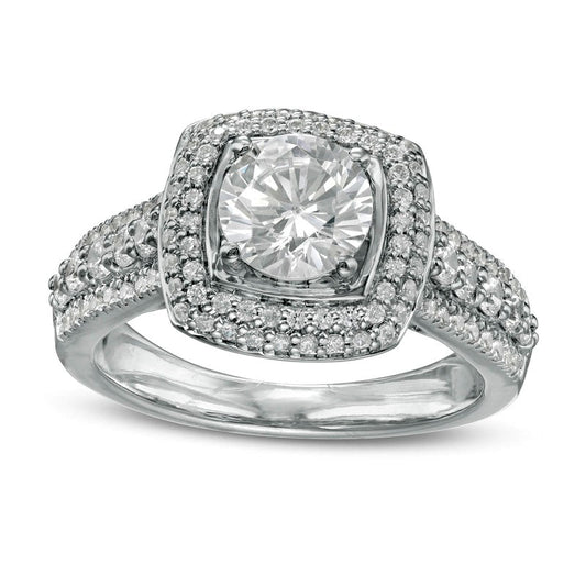 1.88 CT. T.W. Natural Diamond Double Cushion Frame Engagement Ring in Solid 10K Two-Tone Gold