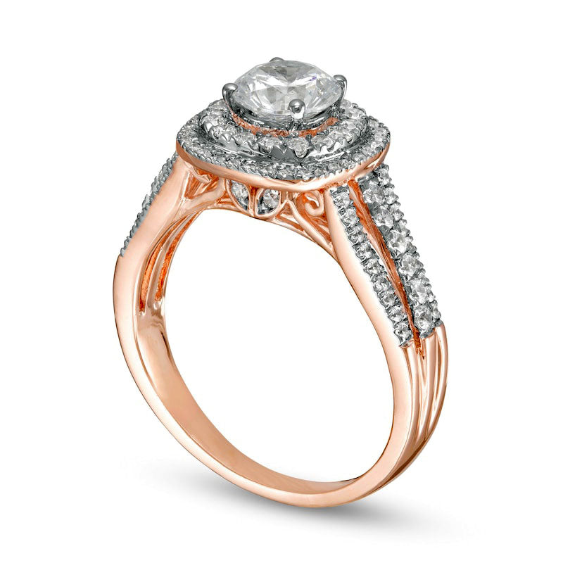 1.33 CT. T.W. Natural Diamond Double Cushion Frame Engagement Ring in Solid 10K Rose Gold