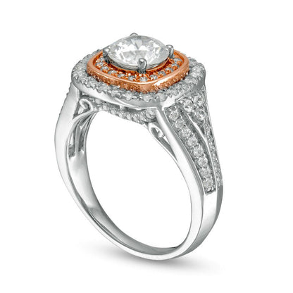 1.88 CT. T.W. Natural Diamond Double Cushion Frame Engagement Ring in Solid 10K Two-Tone Gold