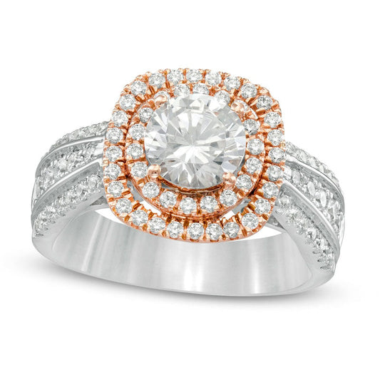 1.75 CT. T.W. Natural Diamond Cushion Frame Engagement Ring in Solid 10K Two-Tone Gold