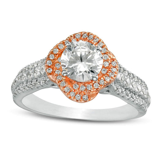 1.25 CT. T.W. Natural Diamond Swirl Frame Engagement Ring in Solid 10K Two-Tone Gold