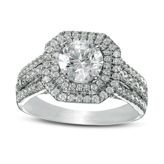 1.75 CT. T.W. Natural Diamond Double Octagon Frame Engagement Ring in Solid 10K White Gold