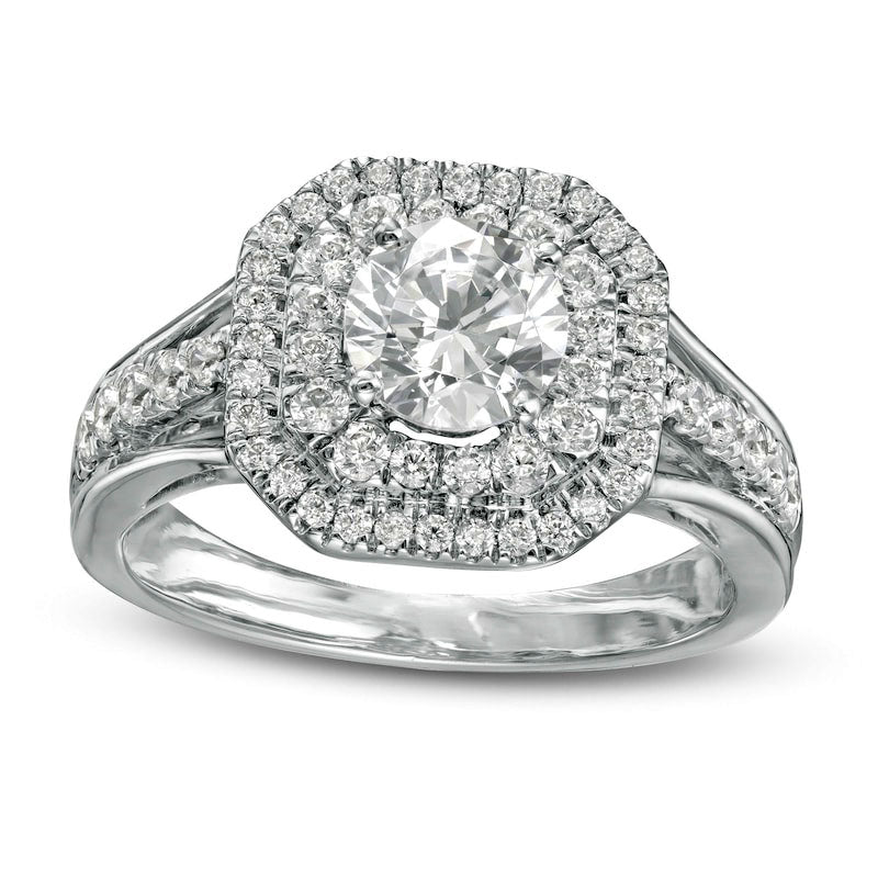 1.33 CT. T.W. Natural Diamond Octagon Double Frame Split Shank Engagement Ring in Solid 10K White Gold