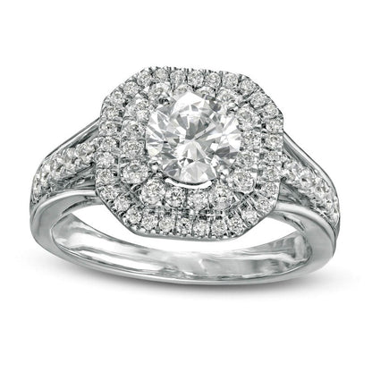 1.33 CT. T.W. Natural Diamond Octagon Double Frame Split Shank Engagement Ring in Solid 10K White Gold