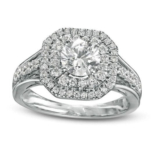 1.33 CT. T.W. Natural Diamond Octagon Double Frame Split Shank Engagement Ring in Solid 10K White Gold