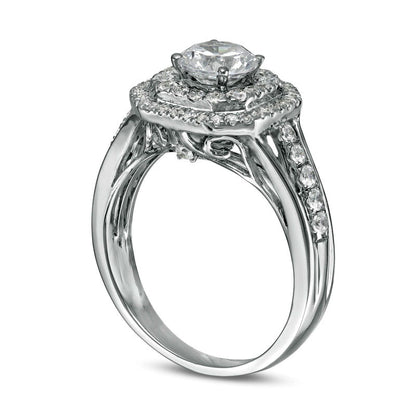 1.33 CT. T.W. Natural Diamond Octagon Double Frame Split Shank Engagement Ring in Solid 10K White Gold