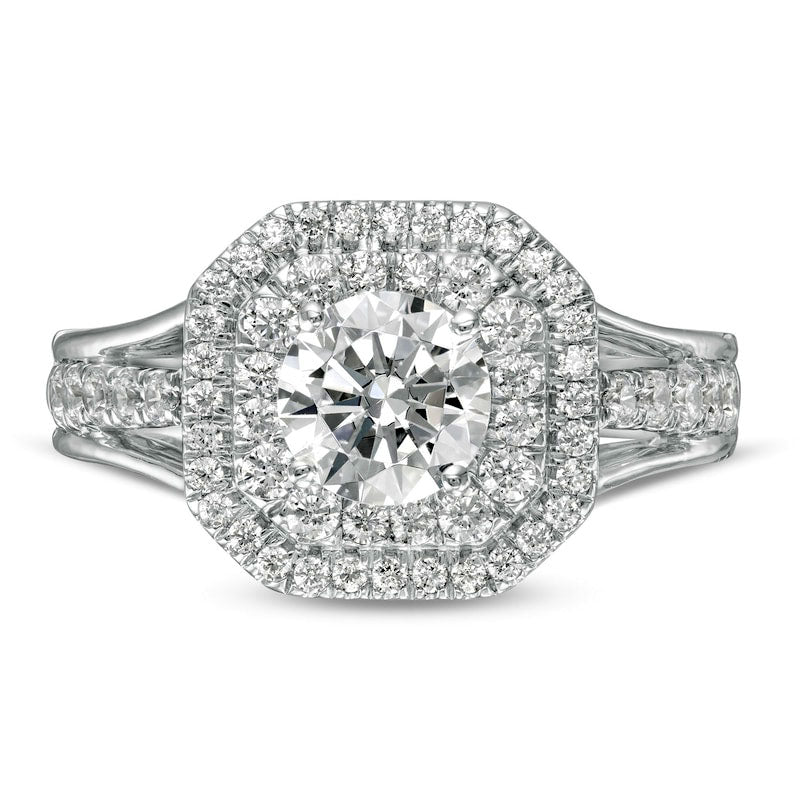 1.33 CT. T.W. Natural Diamond Octagon Double Frame Split Shank Engagement Ring in Solid 10K White Gold