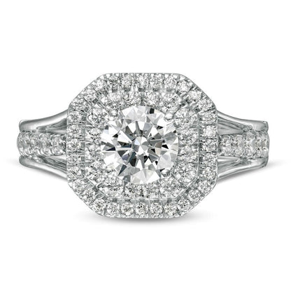 1.33 CT. T.W. Natural Diamond Octagon Double Frame Split Shank Engagement Ring in Solid 10K White Gold