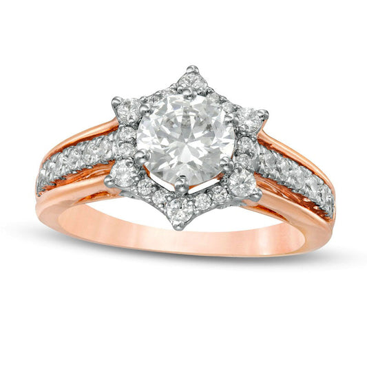 1.63 CT. T.W. Natural Diamond Hexagon Frame Engagement Ring in Solid 10K Rose Gold