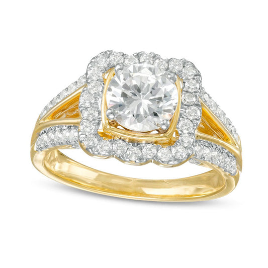 1.5 CT. T.W. Natural Diamond Cushion Frame Split Shank Antique Vintage-Style Engagement Ring in Solid 10K Yellow Gold