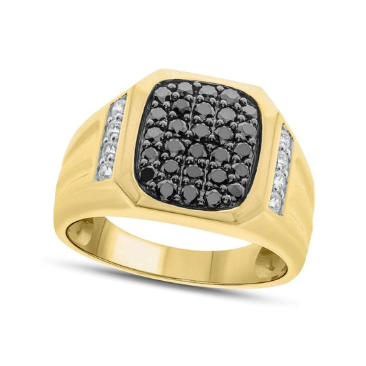 Men's 1.0 CT. T.W. Enhanced Black and White Composite Natural Diamond Octagonal Ring in Solid 10K Yellow Gold