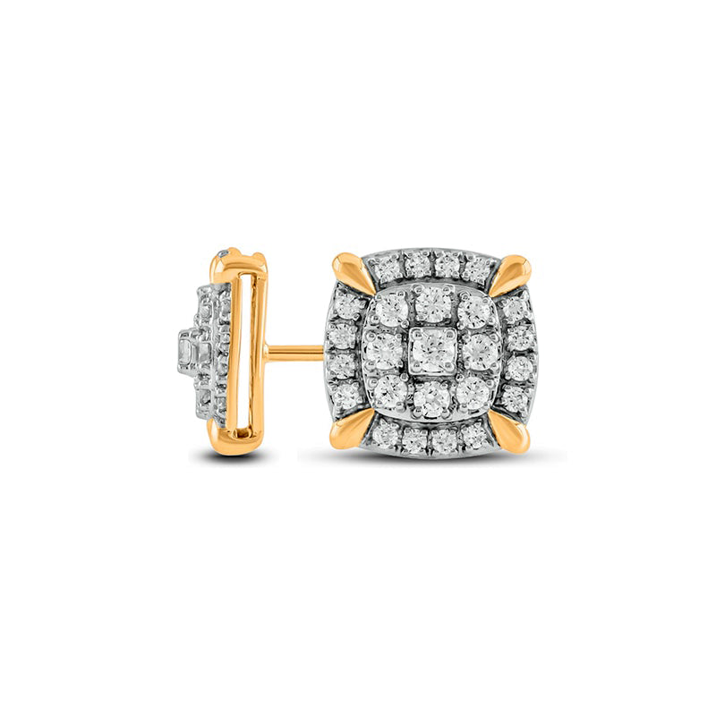 Men's 1 CT. T.W. Diamond Double Cushion Frame Stud Earrings in 10K Gold