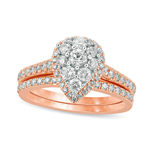 1.0 CT. T.W. Composite Pear Natural Diamond Frame Bridal Engagement Ring Set in Solid 10K Rose Gold