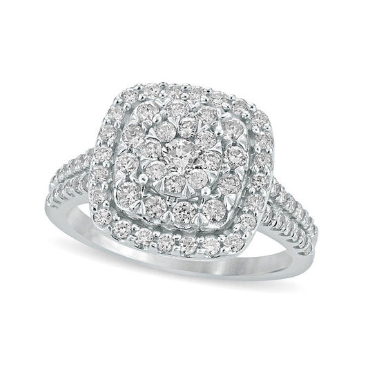 1.0 CT. T.W. Natural Diamond Multi-Row Cushion Frame Engagement Ring in Solid 10K White Gold