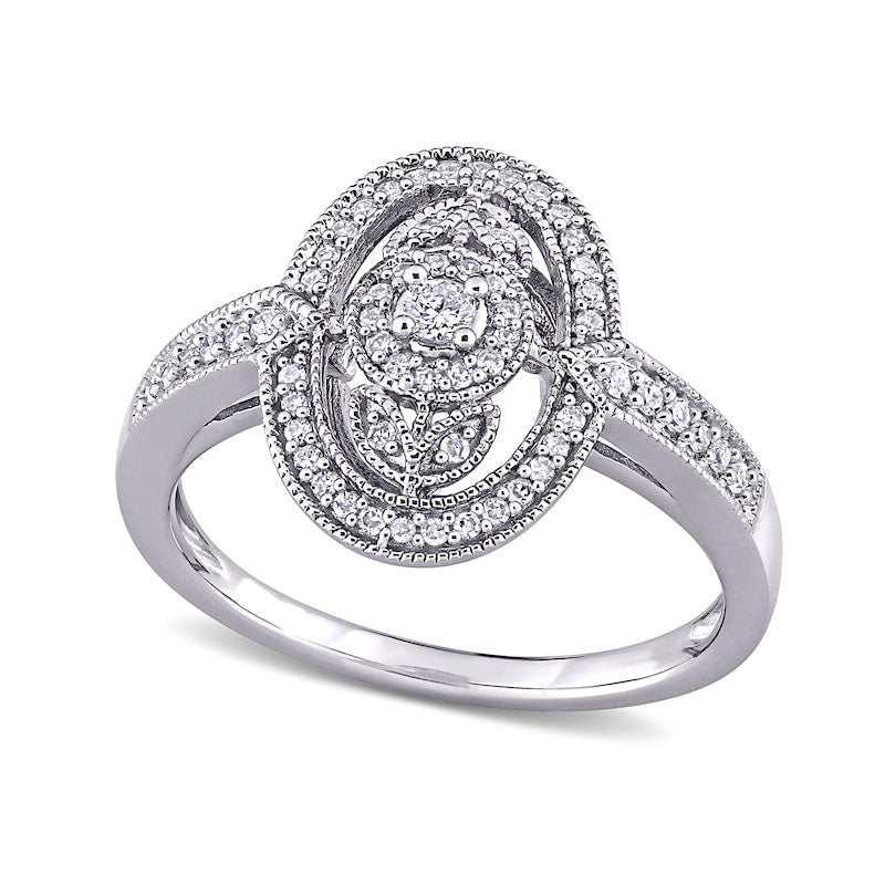 0.25 CT. T.W. Natural Diamond Open Oval Frame Flower Antique Vintage-Style Ring in Sterling Silver