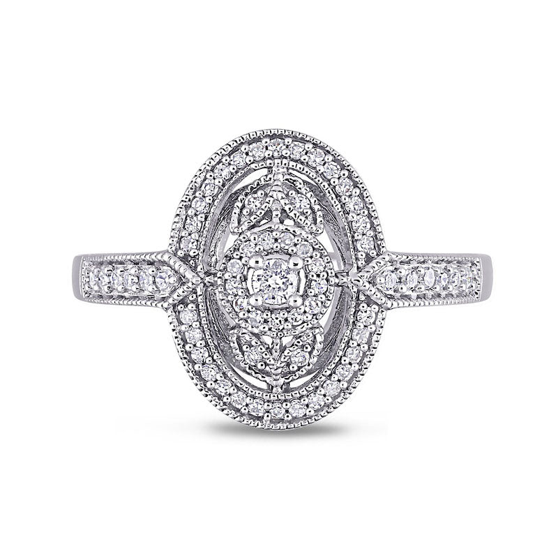 0.25 CT. T.W. Natural Diamond Open Oval Frame Flower Antique Vintage-Style Ring in Sterling Silver