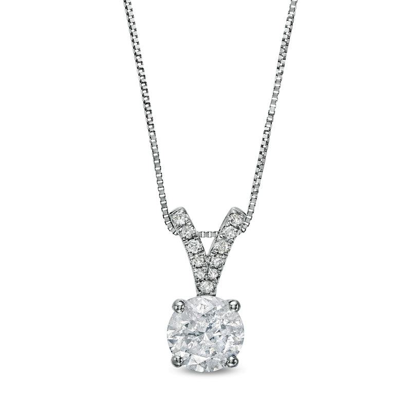1 CT. T.W. Natural Diamond V" Drop Pendant in 14K White Gold (J/I3) - 18.25""