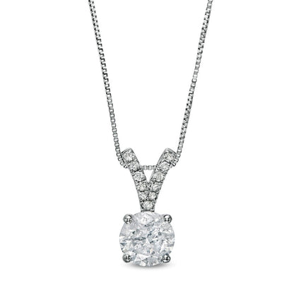 1 CT. T.W. Natural Diamond V" Drop Pendant in 14K White Gold (J/I3) - 18.25""