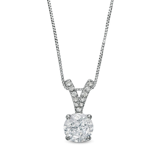1 CT. T.W. Natural Diamond V" Drop Pendant in 14K White Gold (J/I3) - 18.25""