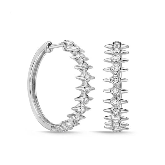 0.33 CT. T.W. Diamond Spikes Hoop Earrings in 10K White Gold