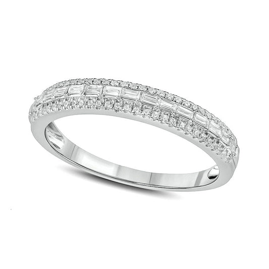 0.25 CT. T.W. Baguette and Round Natural Diamond Multi-Row Band in Solid 10K White Gold