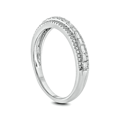 0.25 CT. T.W. Baguette and Round Natural Diamond Multi-Row Band in Solid 10K White Gold