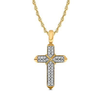 Men's 0.13 CT. T.W. Natural Diamond Double Row X" Cross Pendant in 10K Yellow Gold"