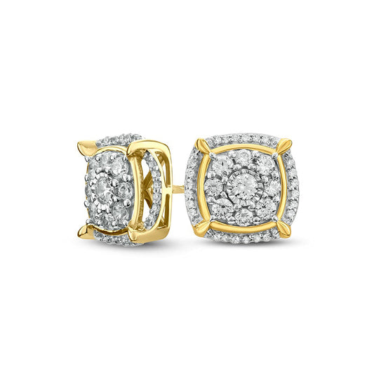 Men's 1 CT. T.W. Composite Diamond Cushion Frame Stud Earrings in 10K Gold