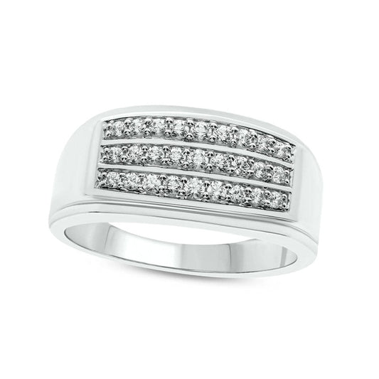 Men's 0.50 CT. T.W. Natural Diamond Tripe Row Stepped Shank Ring in Solid 10K White Gold