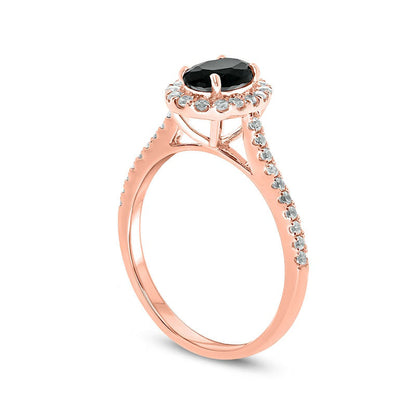 1.0 CT. T.W. Enhanced Black and White Oval Natural Diamond Frame Engagement Ring in Solid 10K Rose Gold