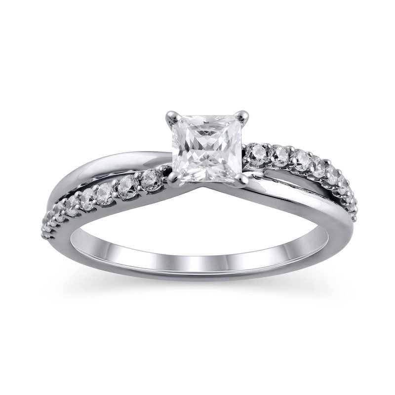 0.75 CT. T.W. Princess-Cut Natural Diamond Twist Shank Engagement Ring in Solid 14K White Gold