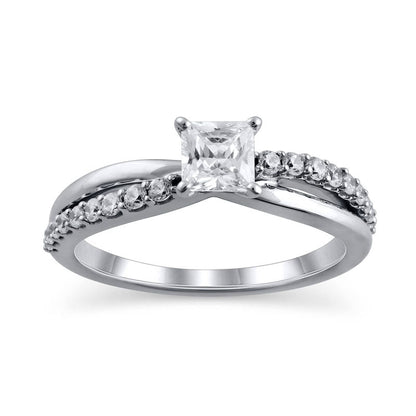 0.75 CT. T.W. Princess-Cut Natural Diamond Twist Shank Engagement Ring in Solid 14K White Gold