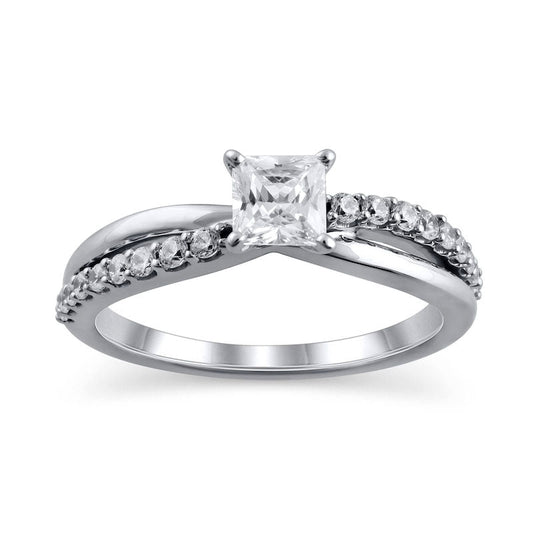 0.75 CT. T.W. Princess-Cut Natural Diamond Twist Shank Engagement Ring in Solid 14K White Gold