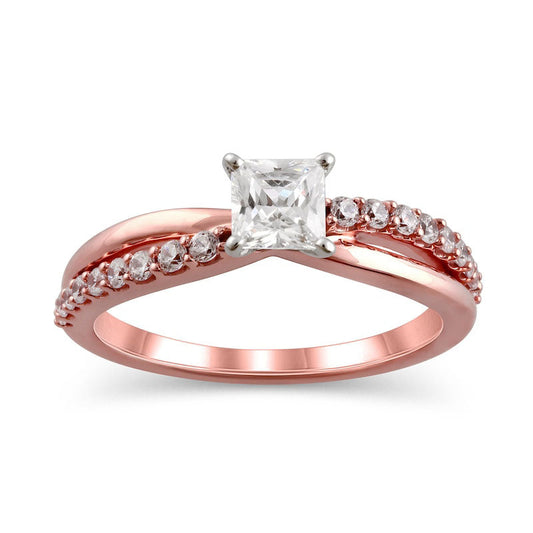 0.75 CT. T.W. Princess-Cut Natural Diamond Twist Shank Engagement Ring in Solid 14K Rose Gold