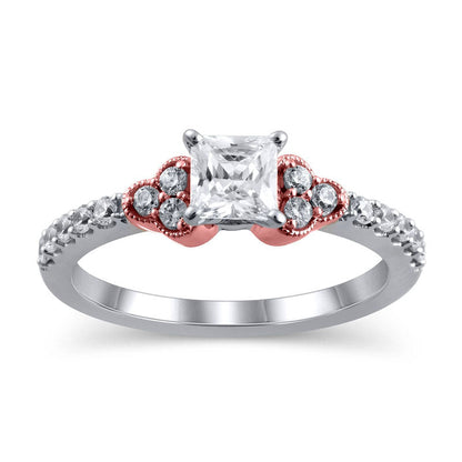 0.75 CT. T.W. Princess-Cut Natural Diamond Tri-Sides Antique Vintage-Style Engagement Ring in Solid 14K Two-Tone Gold