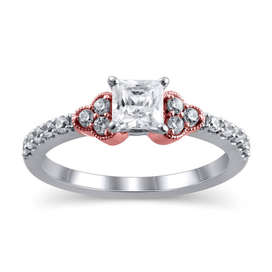 0.75 CT. T.W. Princess-Cut Natural Diamond Tri-Sides Antique Vintage-Style Engagement Ring in Solid 14K Two-Tone Gold