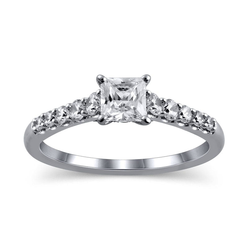 1.0 CT. T.W. Princess-Cut Natural Diamond Engagement Ring in Solid 14K White Gold