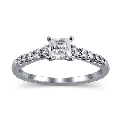 1.0 CT. T.W. Princess-Cut Natural Diamond Engagement Ring in Solid 14K White Gold